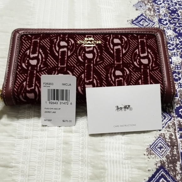 Coach Velvet Chain Print Accordion Zip Wallet - Picture 4 of 7